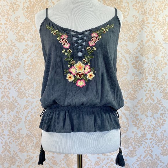 Aeropostale Tops - Aeropostale embroidered top w/ tassel side…
